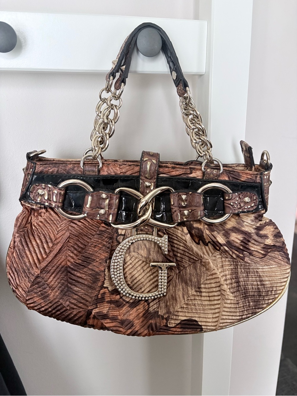 Vintage Guess Animal Print Satin Textured Handbag